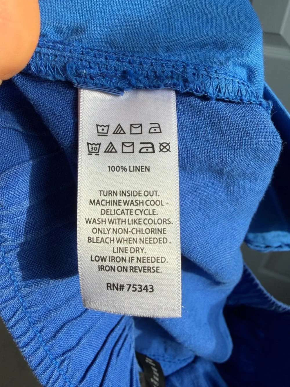 Tahari 100% Linen Blue Wide Leg Pants Size L Elastic Waist Lightweight Summer - Picture 7 of 7
